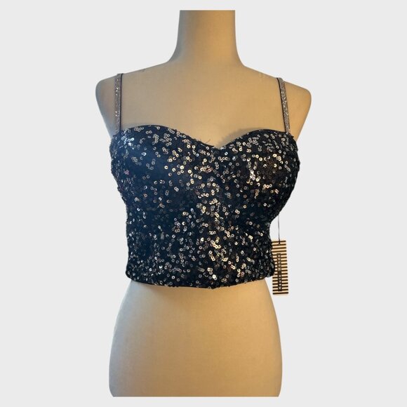 Black and Silver Sequin Crop Top Bralette Top - Picture 1 of 1